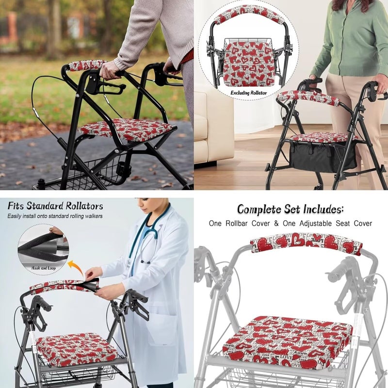 LedBack Red Hearts Cushion Walkers Accessories Sets for Valentines Day Walker Seat Backrest Covers Replacement Storage Bag for Rollator Seat & Roller Bar Covers - Image 4